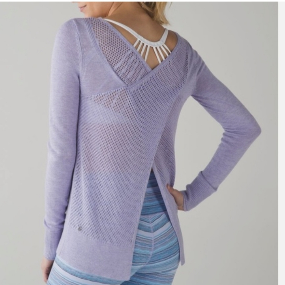Lululemon Sunset Savasana Pullover II Open Back Sweater Heathered Lilac Size 4